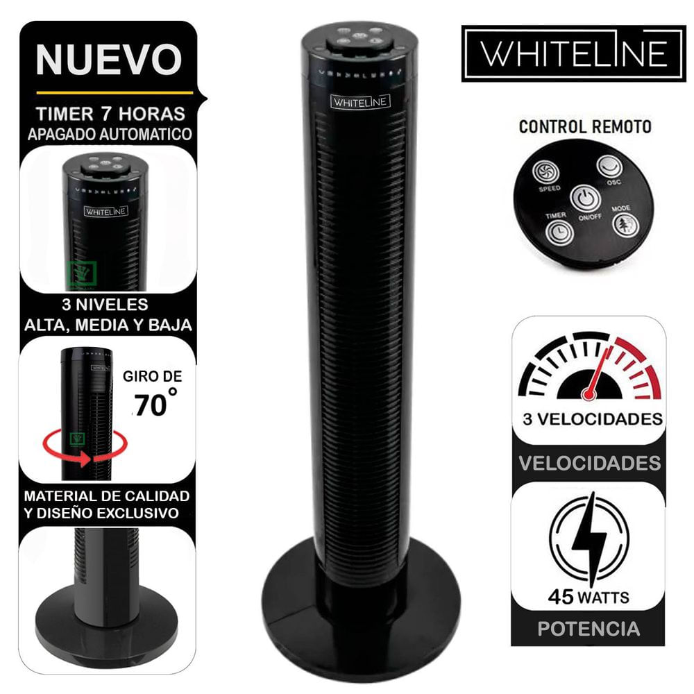 Ventilador Torre Whiteline 3V 45 Watts YF-T03214 Negro
