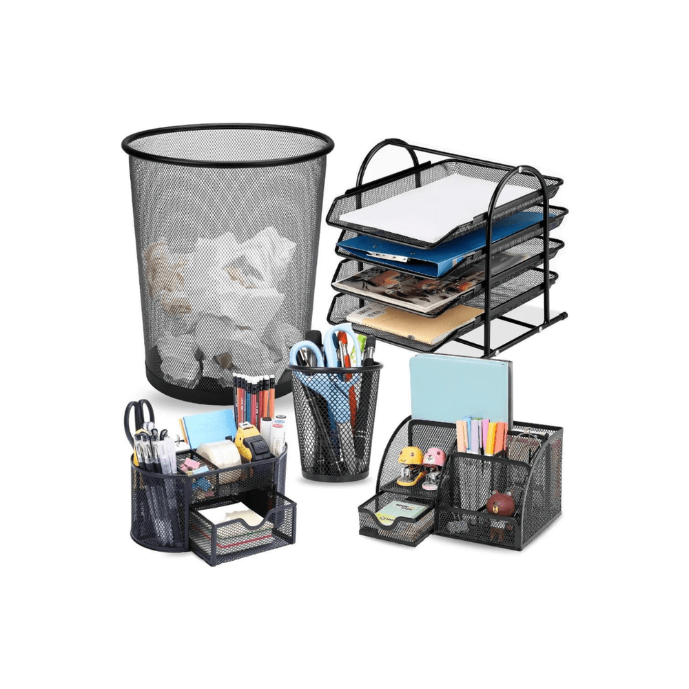 Set Organizador de Escritorio Oficina Librero Papelera Negro 5 Piezas K55