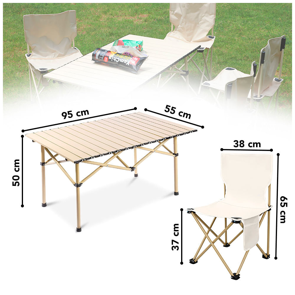 Mesas + 4 Sillas Plegables de Camping Negro LN0 I Oechsle - Oechsle