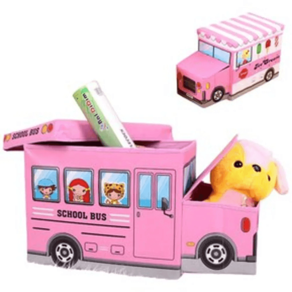 Caja Puff Plegable Organizador de Juguetes de Carrito para Niños- Rosado