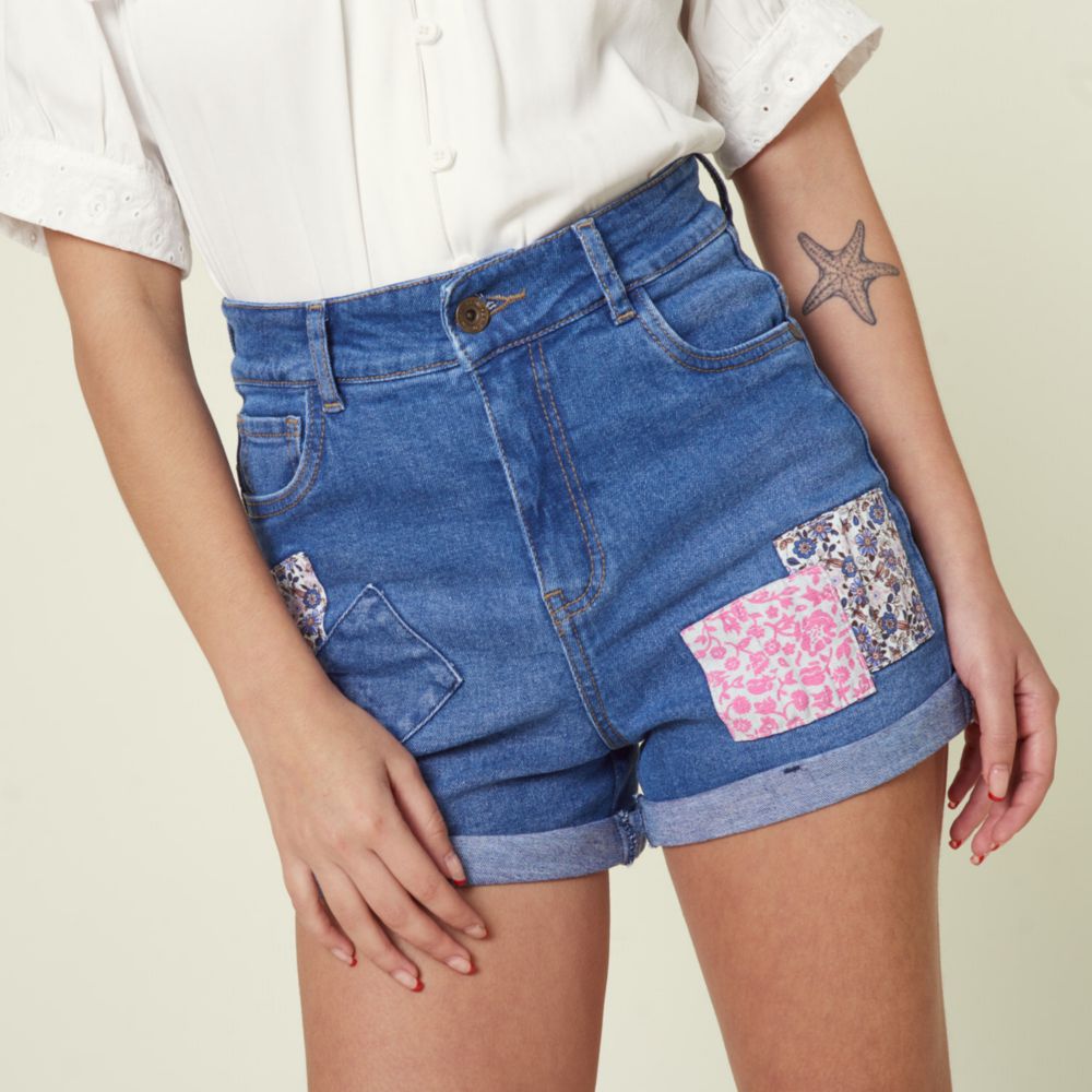 Denim Shorts Mar Tiro Alto, Short Campana Mujer