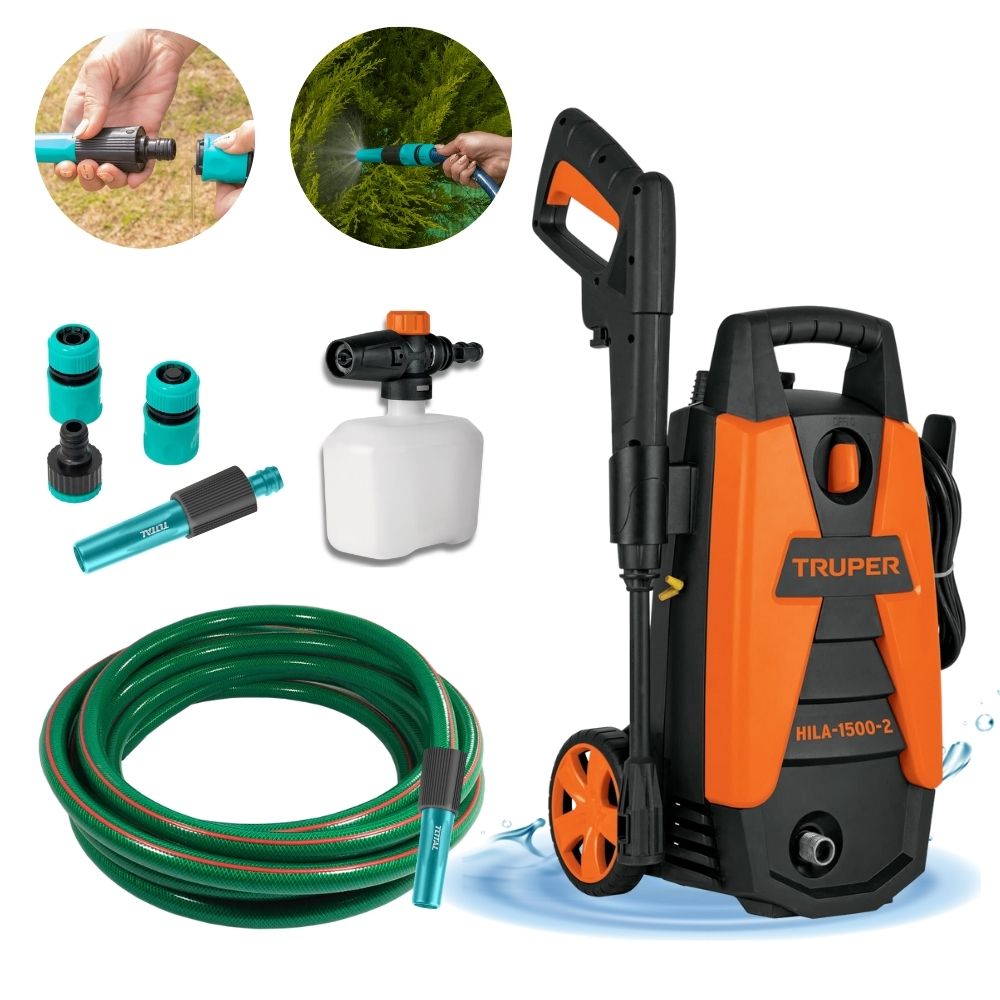 Combo hidrolavadora 1500PSI truper manguera 5m conector rápidos click
