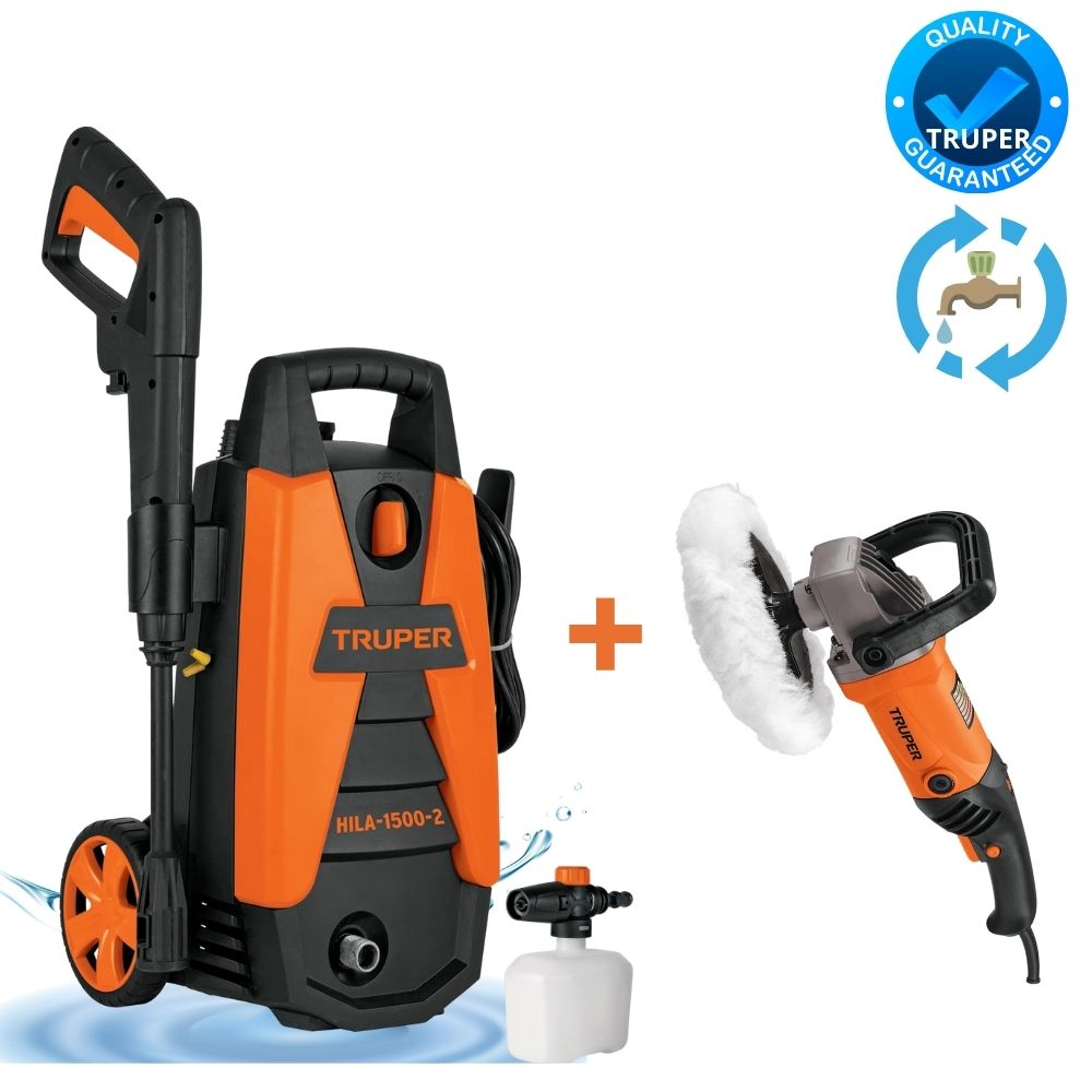 Combo Hidrolavadora portátil 1500 psi ,Pulidora orbital 7Pulg 1200W