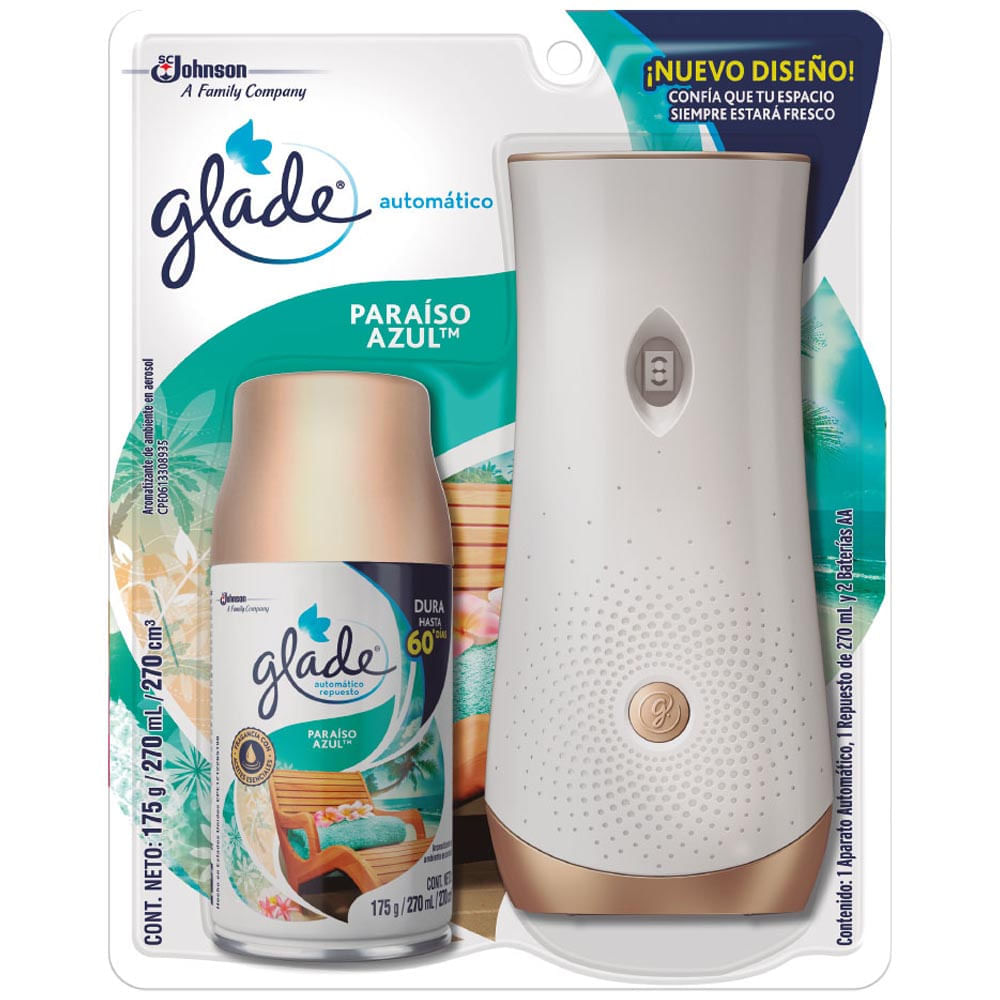 Ambientador Eléctrico GLADE Paraíso Azul Aparato y Repuesto Paquete 21ml