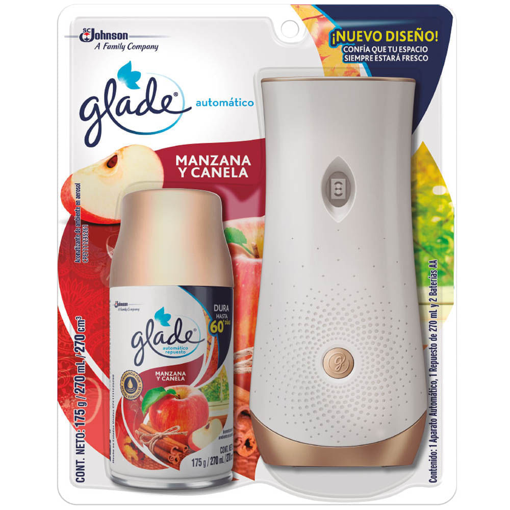 Ambientador eléctrico GLADE Manzana y canela aparato y repuesto Frasco 270Ml
