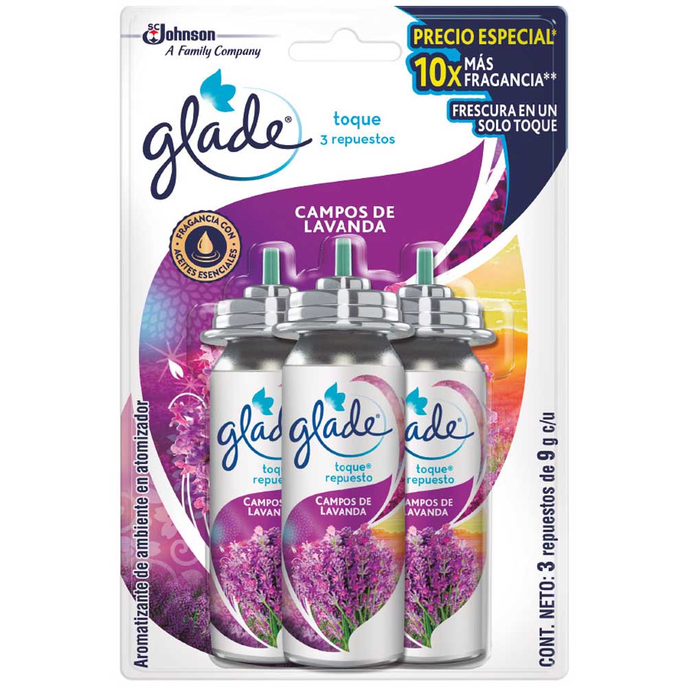 Ambientador en Atomizador GLADE Toque Lavanda Empaque 27g Paquete 3un
