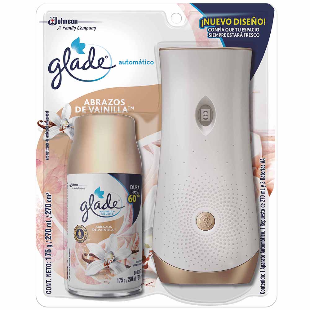 Aromatizador Automático GLADE Abrazos de Vainilla Paquete 1un + Repuesto 175g