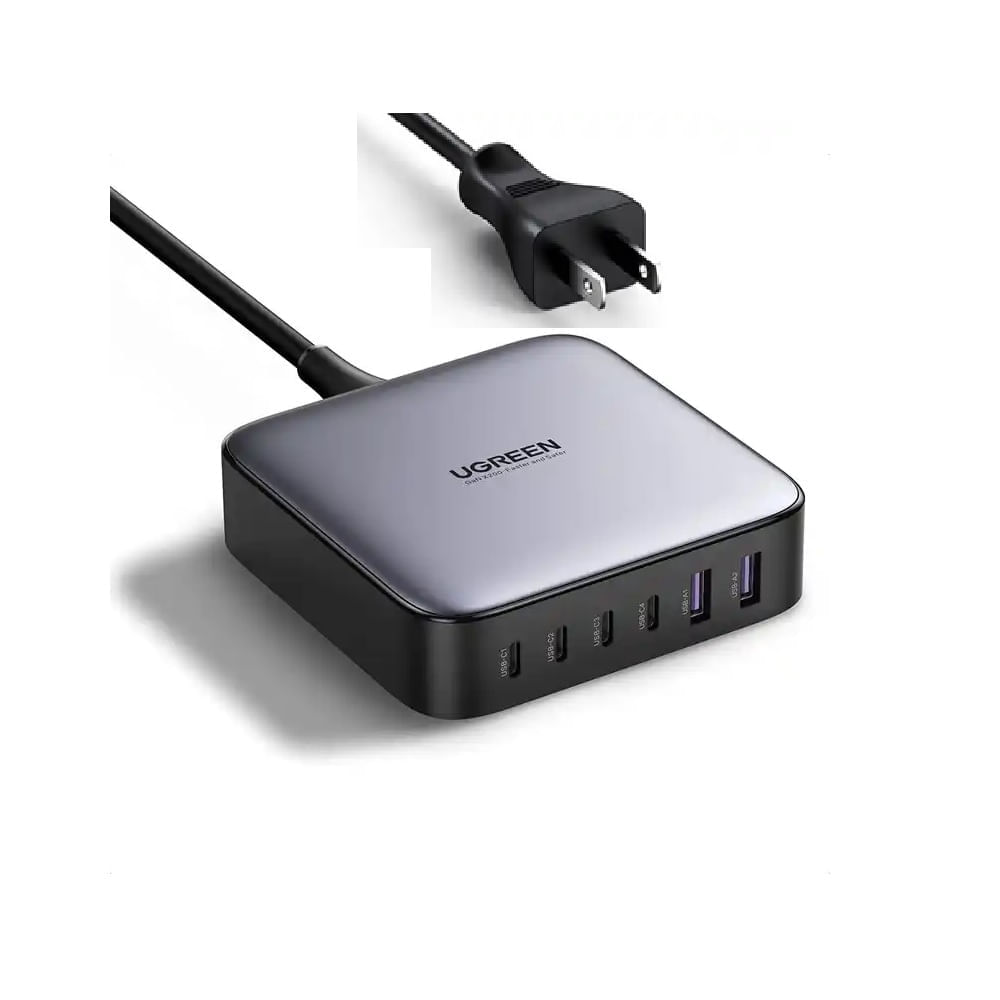 Cargador UGREEN 200W, USB C, 6 puertos, GaN PD, Carga rápido, USB C a C