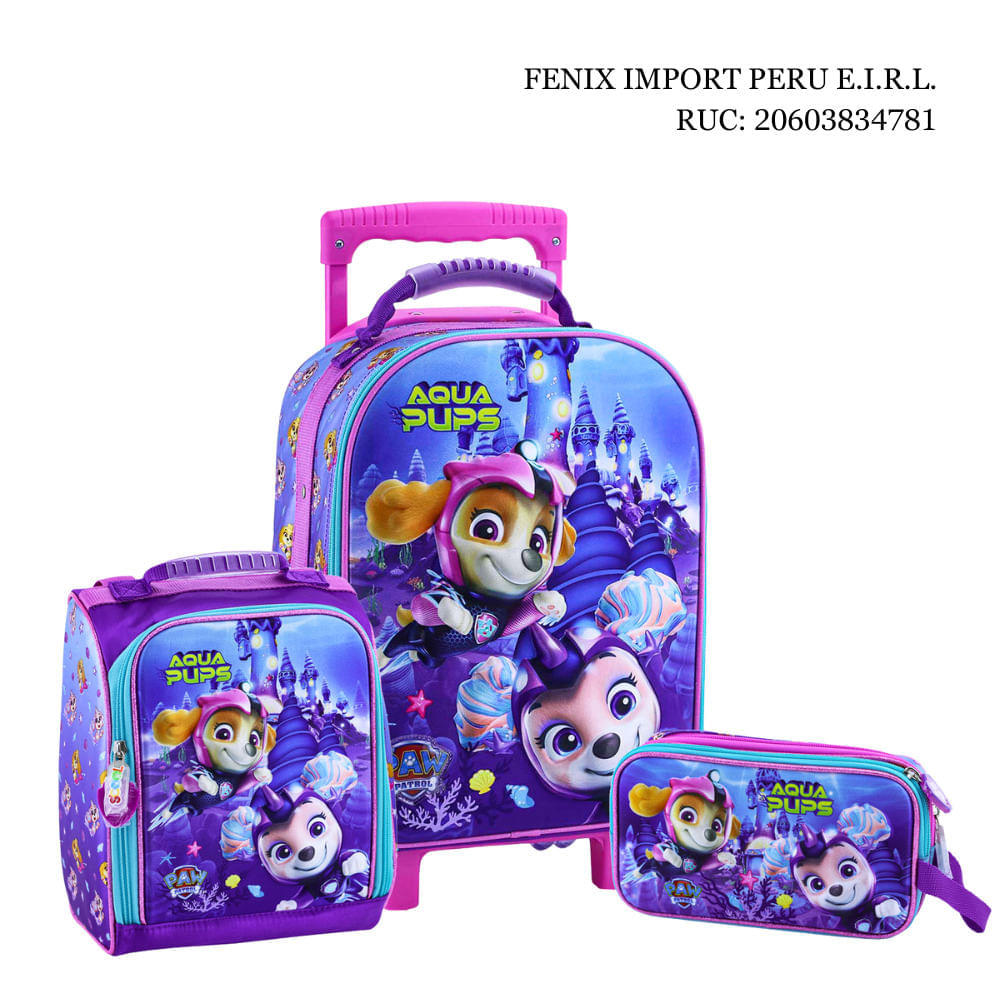 Set Maleta Magic Mediana Eva 3d Satin Paw Patrol Niña Scool