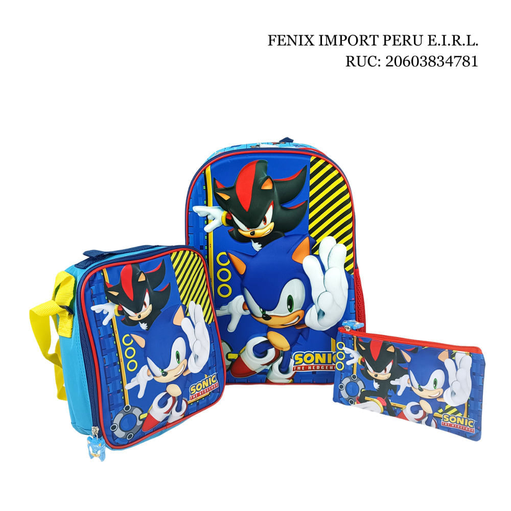 Set Mochila Ranger 2 Bolsillos Oficio Eva 3d Sonic Scool