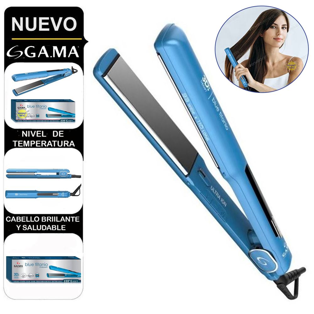 Plancha Alisadora Blue Titanio Starlight 3D Ultra Therapy Ion Digital