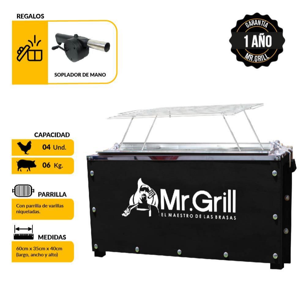 Caja China Mediana Mr. Grill Sr Acero Mixta + Parrilla + Soplador de Mano