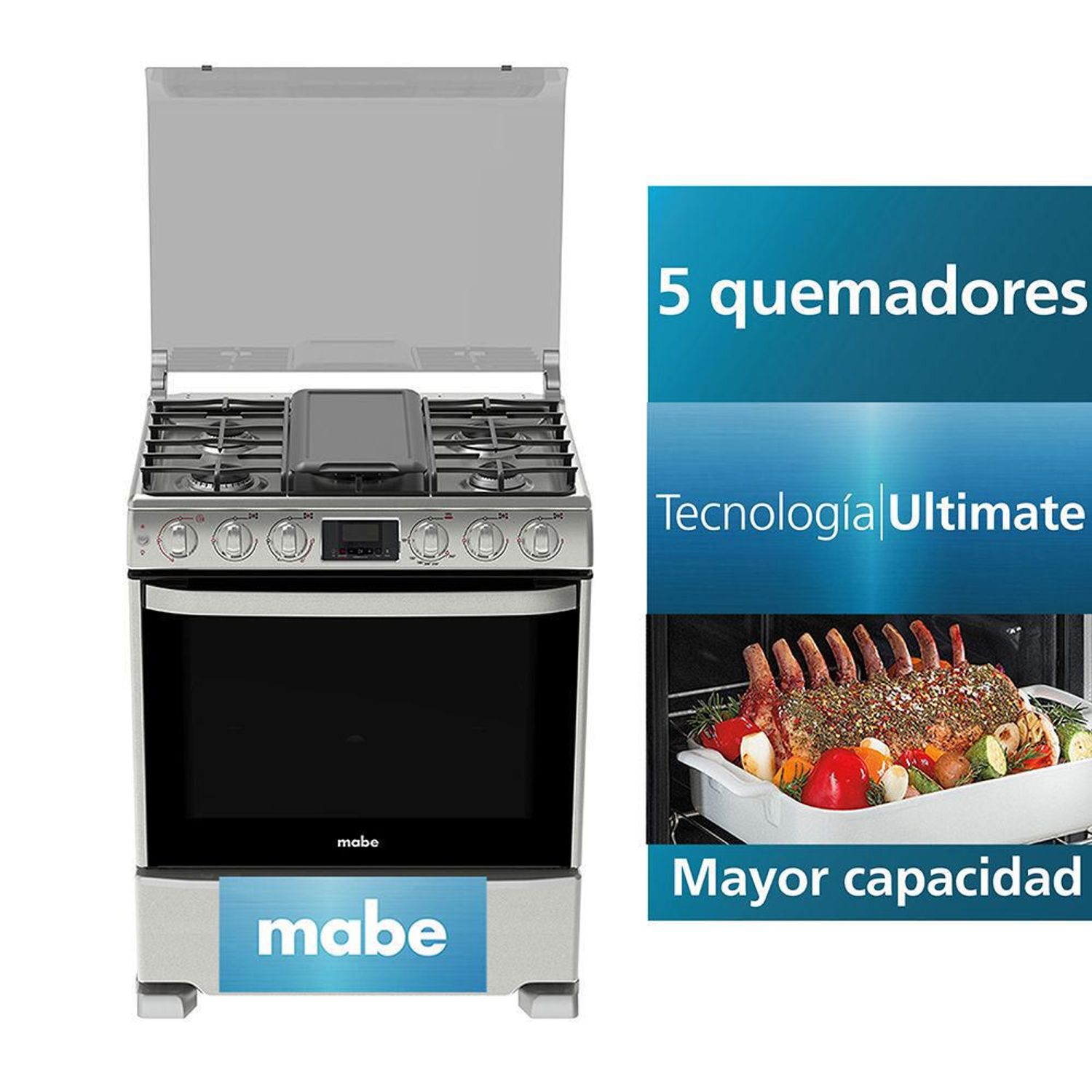 Cocina a Gas Mabe 5 Quemadores Grill y Panel Digital - Acero Inox -  EM7680FX0 - Electromegaecuador