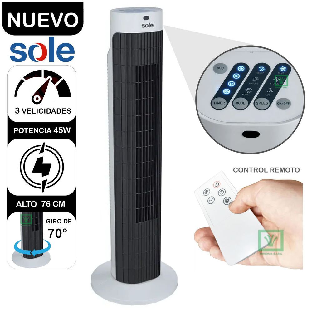 Ventilador de Aire Sole Tipo Torre Sole 76cm SOLAIR019 Blanco