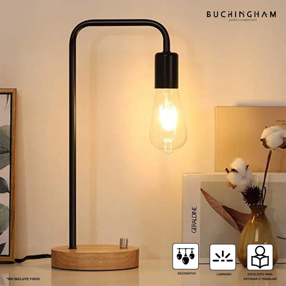 Lampara Mesa Dormitorio Madera Metal Industrial DYH390007 Buckingham