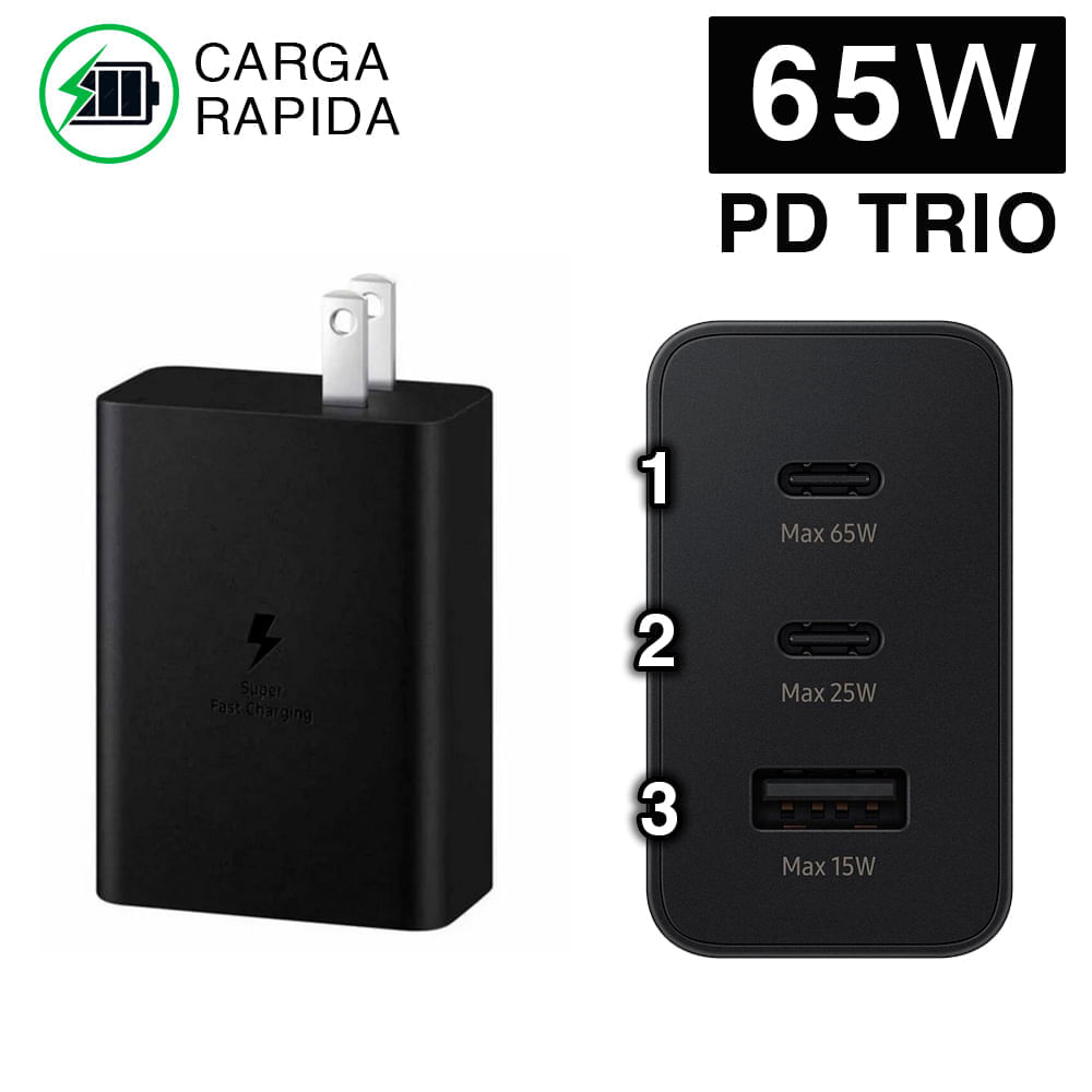 Cargador de Pared Samsung Power Adapter Trio 65W USB-C (x2) USB-A - Promart