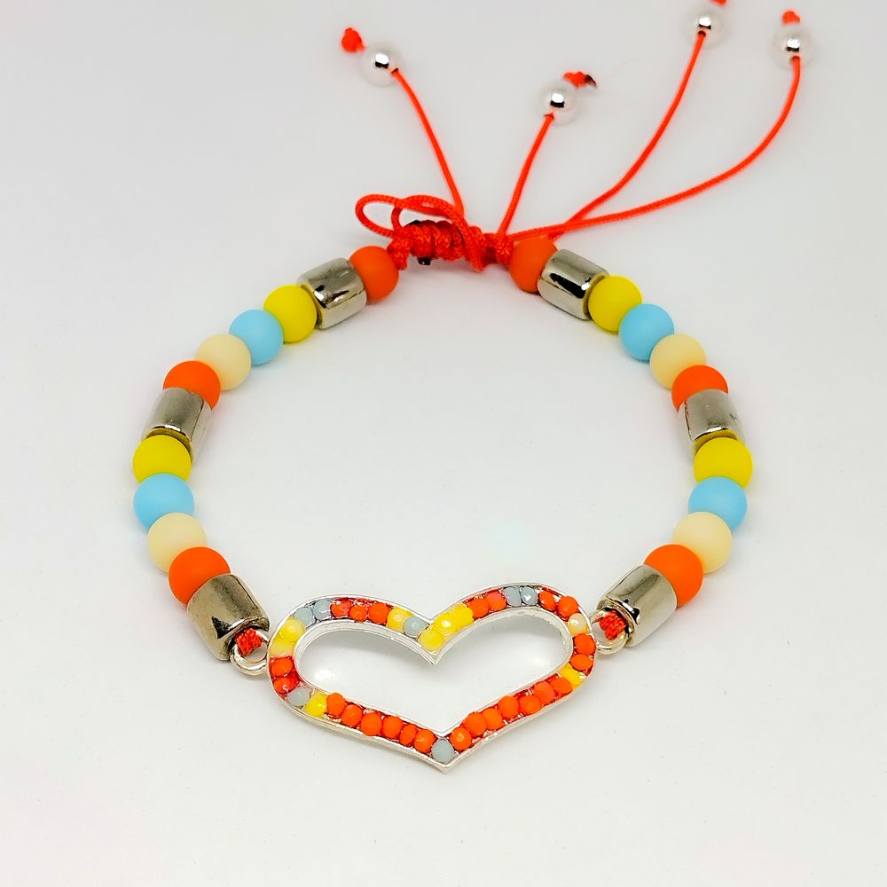 Pulsera Dije Corazón con Perlas Acrílicas Marialu Creaciones