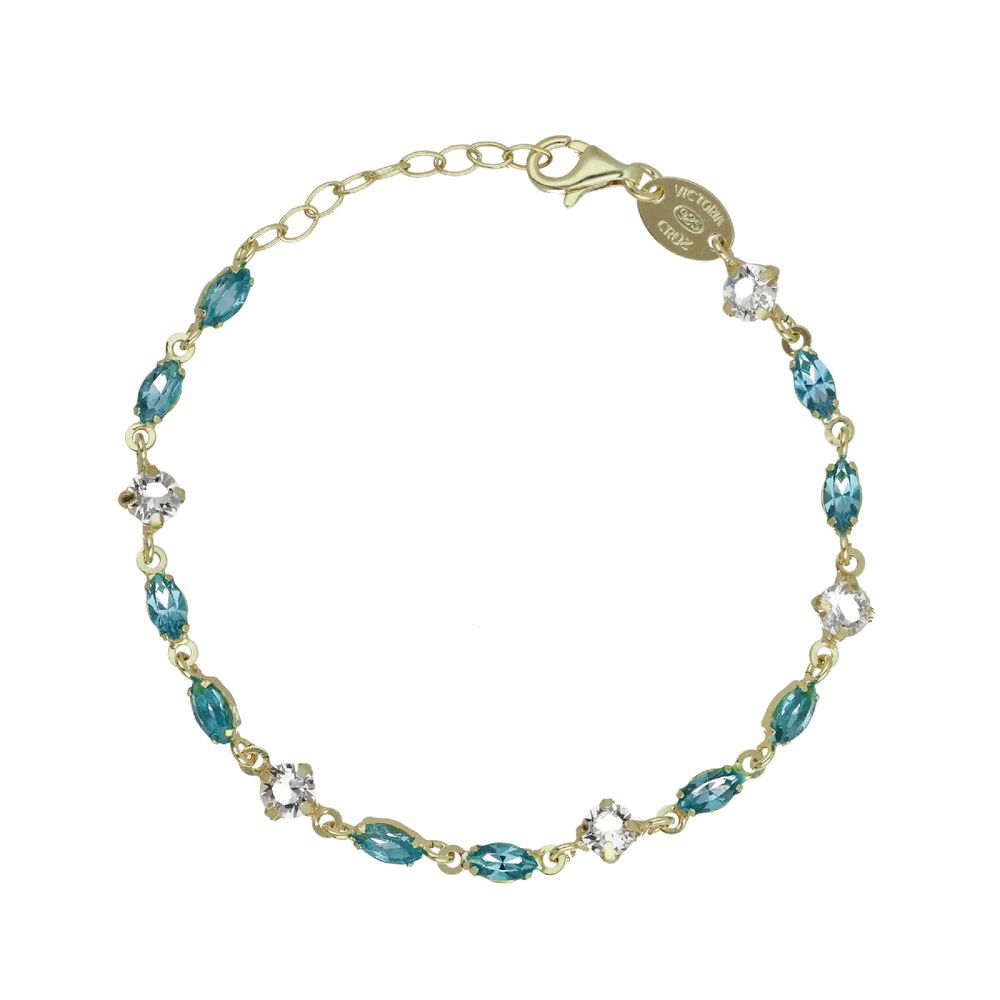 Pulsera Victoria Cruz Ajustable Marquesa Color Azul Bañada En Oro
