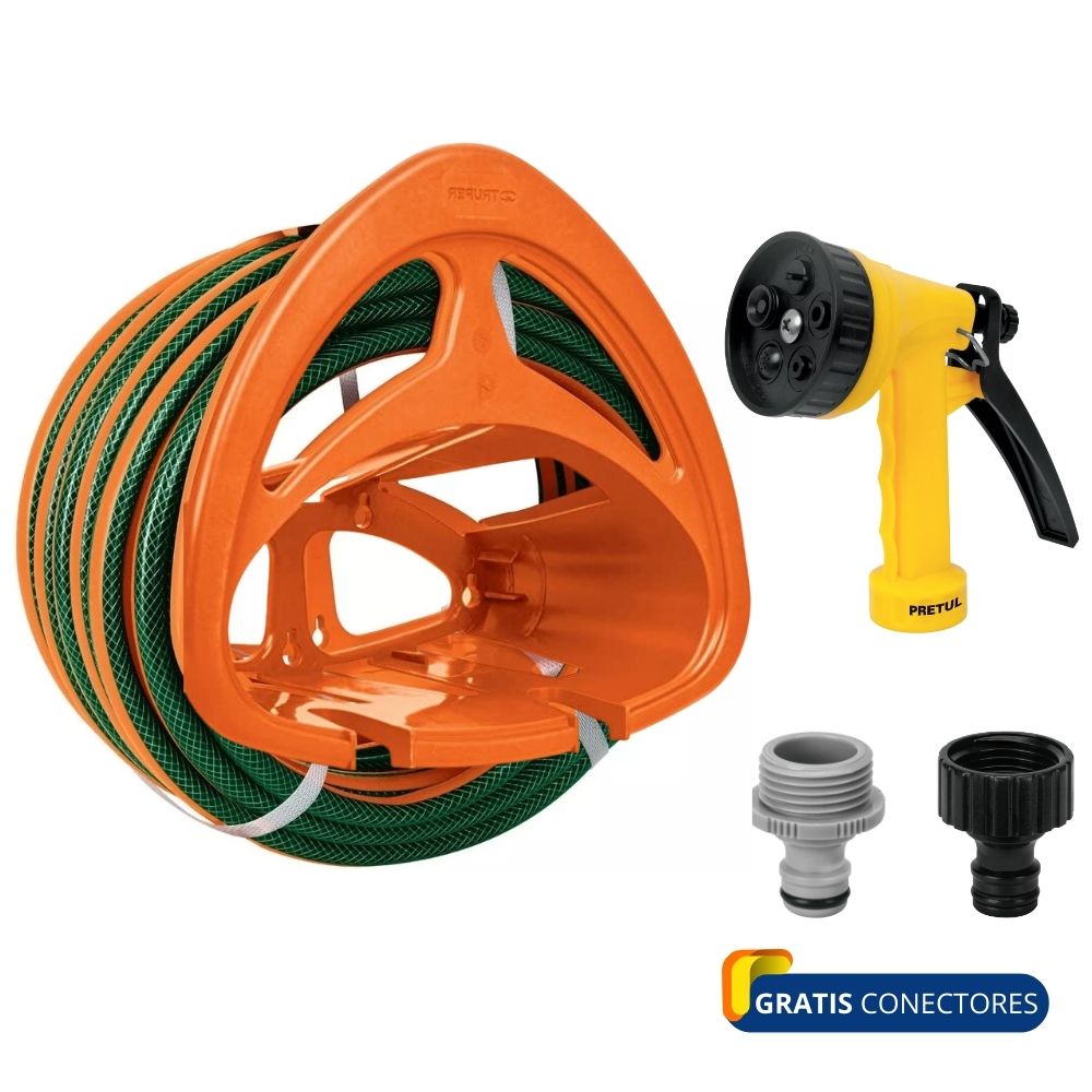 Combo manguera de riego 10m porta manguera pistola de riego
