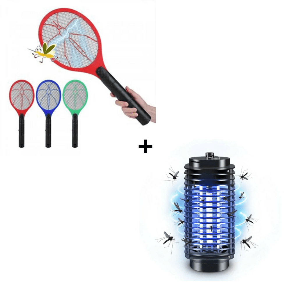 Combo Raqueta Eléctrica Mata Mosca/Zancudo + Lampara Mata Insectos Eléctrico