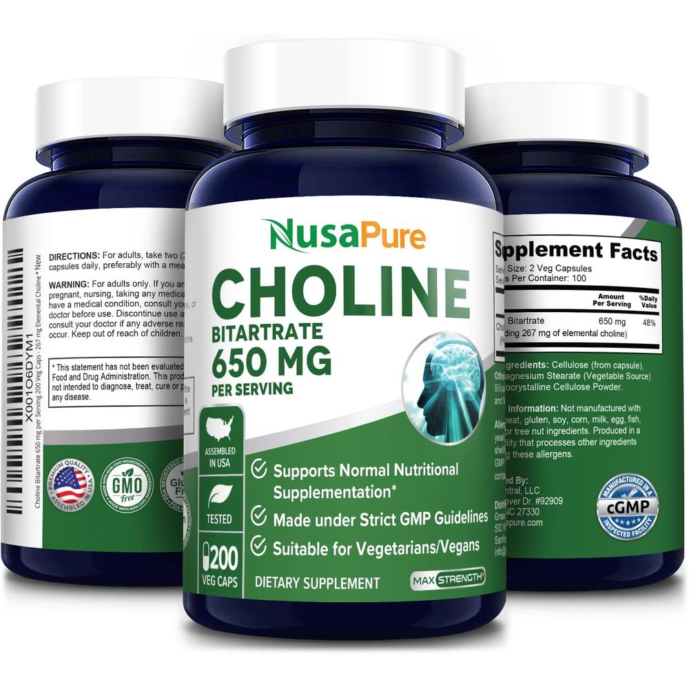 Choline Bitartrate 650MG 200 Caps - NusaPure