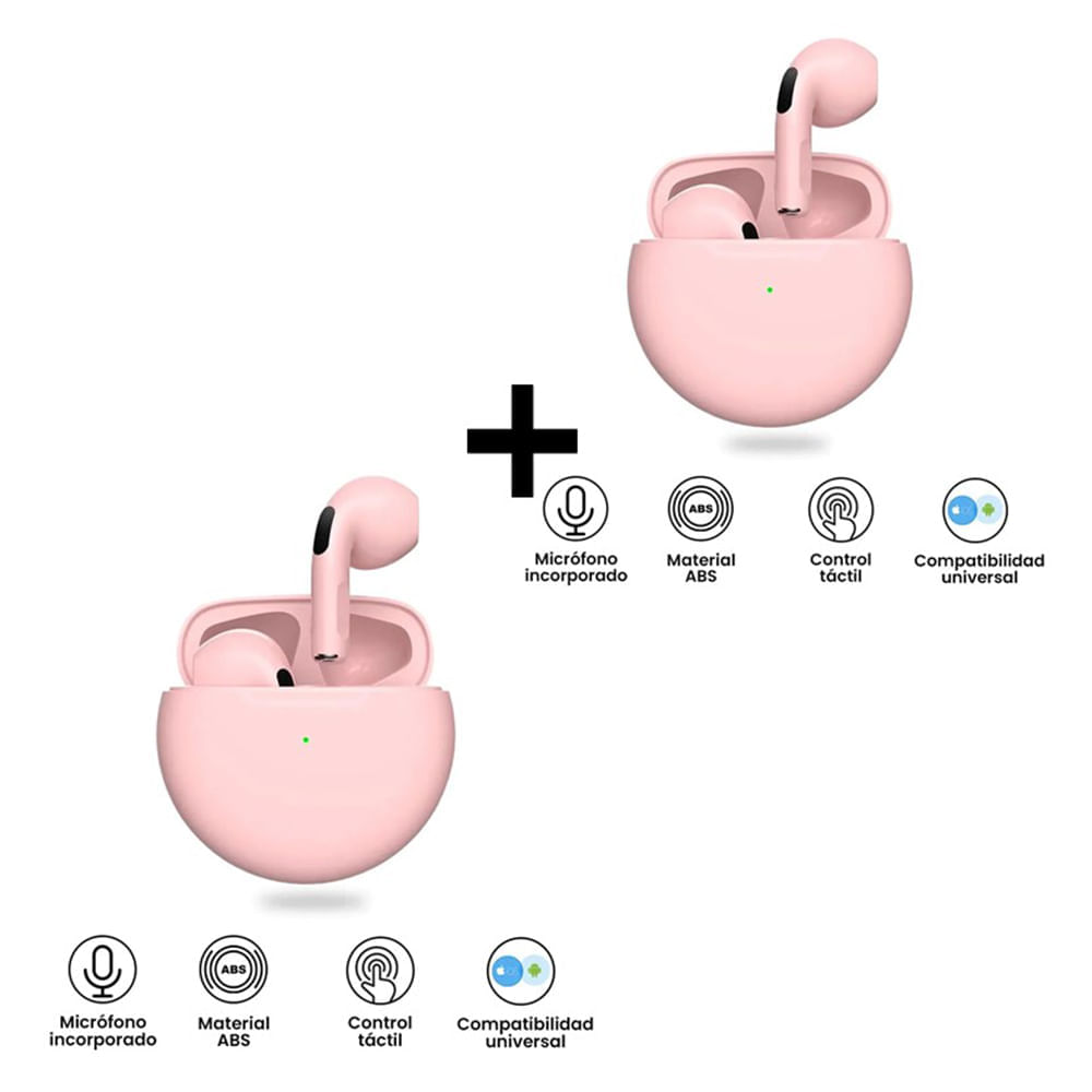 Audífonos Bluetooth Pro 6 Rosado + Audífonos Bluetooth Pro 6 Rosado