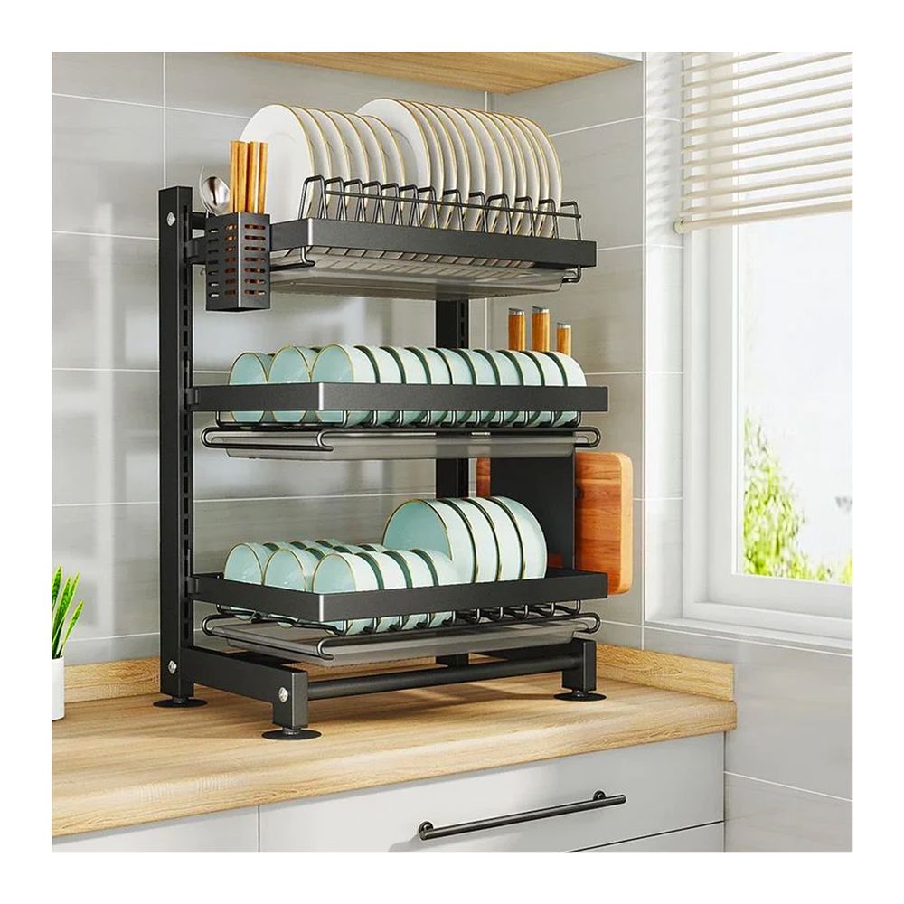 Escurridor Platos Cocina Utensilio Bandejas Estante 3 Niveles Negro