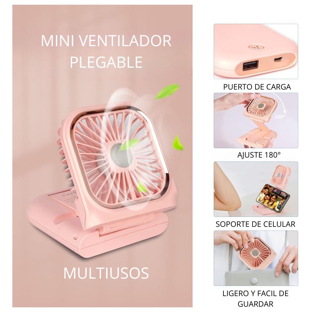 Mini Ventilador Portátil Personal 5 En 1 Rosa