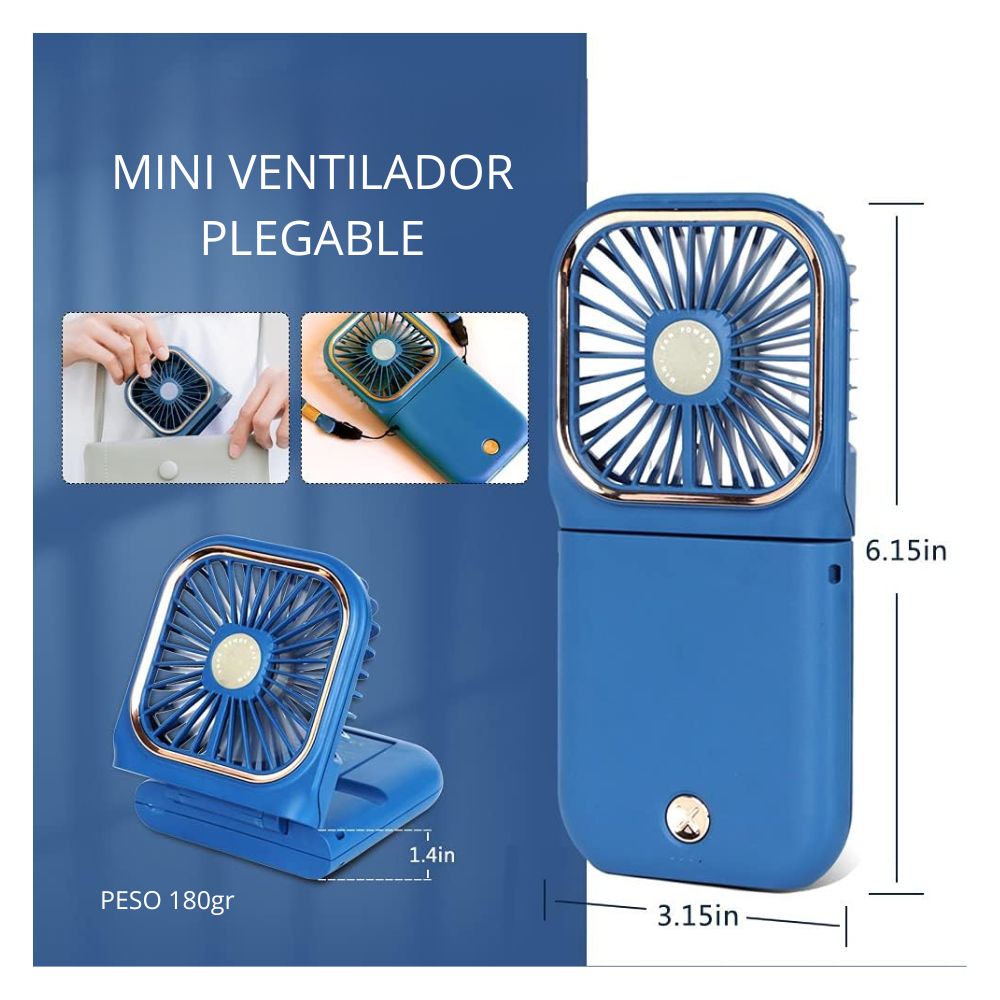 Mini Ventilador Portátil Personal 5 En 1 Azul - Promart