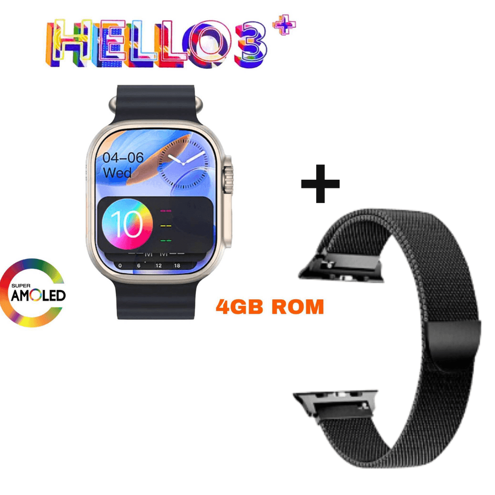 Reloj Inteligente Hello Watch 3 Plus para Hombre, AMOLED NFC Compass  Siempre en visualización de 4 GB ROM Música Local para Android iOS Nuevo  Color Negro : : Electrónicos
