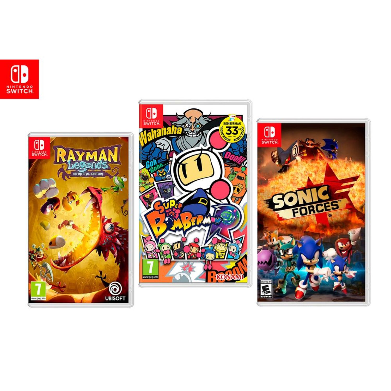 Juegos de Nintendo Switch: Rayman Legends + Bomberman R + Sonic Forces |  Oechsle - Oechsle