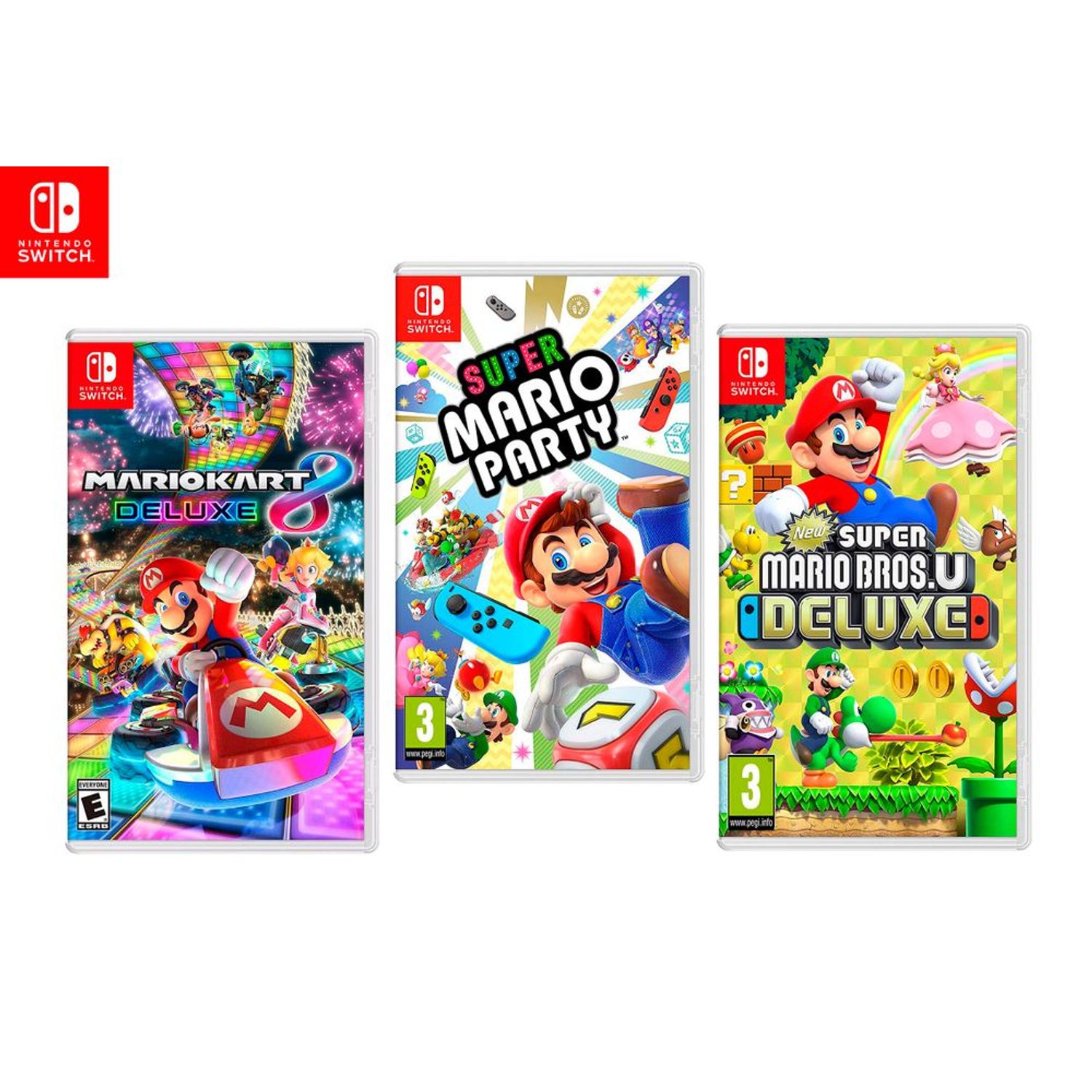 Juegos de Nintendo Switch Mario Kart 8 Deluxe + Super Mario Party + New Super Mario Bros U Juegos de Nintendo Switch Mario Kart 8 Deluxe + Super Mario Party + New Super Mario Bros U