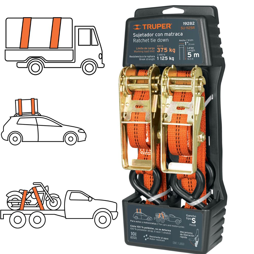 Sujetadores correa de carga auto motos 1125kg 2 piezas
