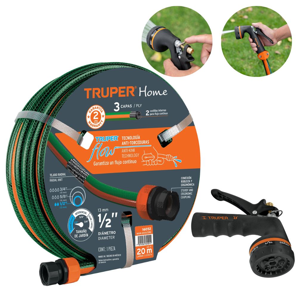 Combo manguera de riego 20m Pistola de riego Truper