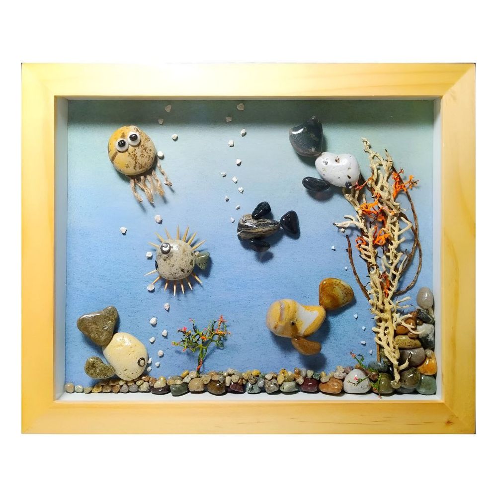 Cuadro Decorativo PebblesPeru de Peces Hecho con Guijarros.