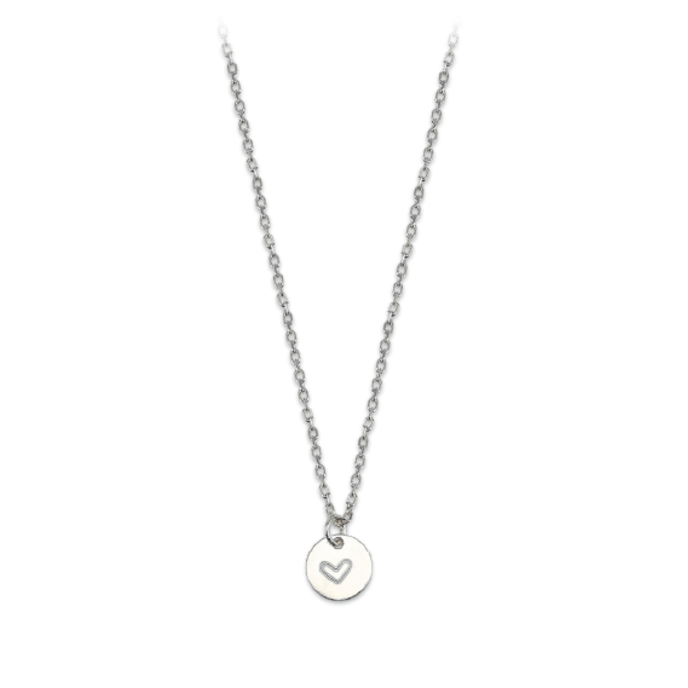 Collar fino con dije redondo y centro de corazon - Plata 925