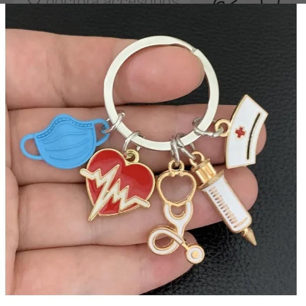 Llaveros Metalicos 5 Dijes Regalo Elegante Para Medicos Doctores Enfermeras Celeste