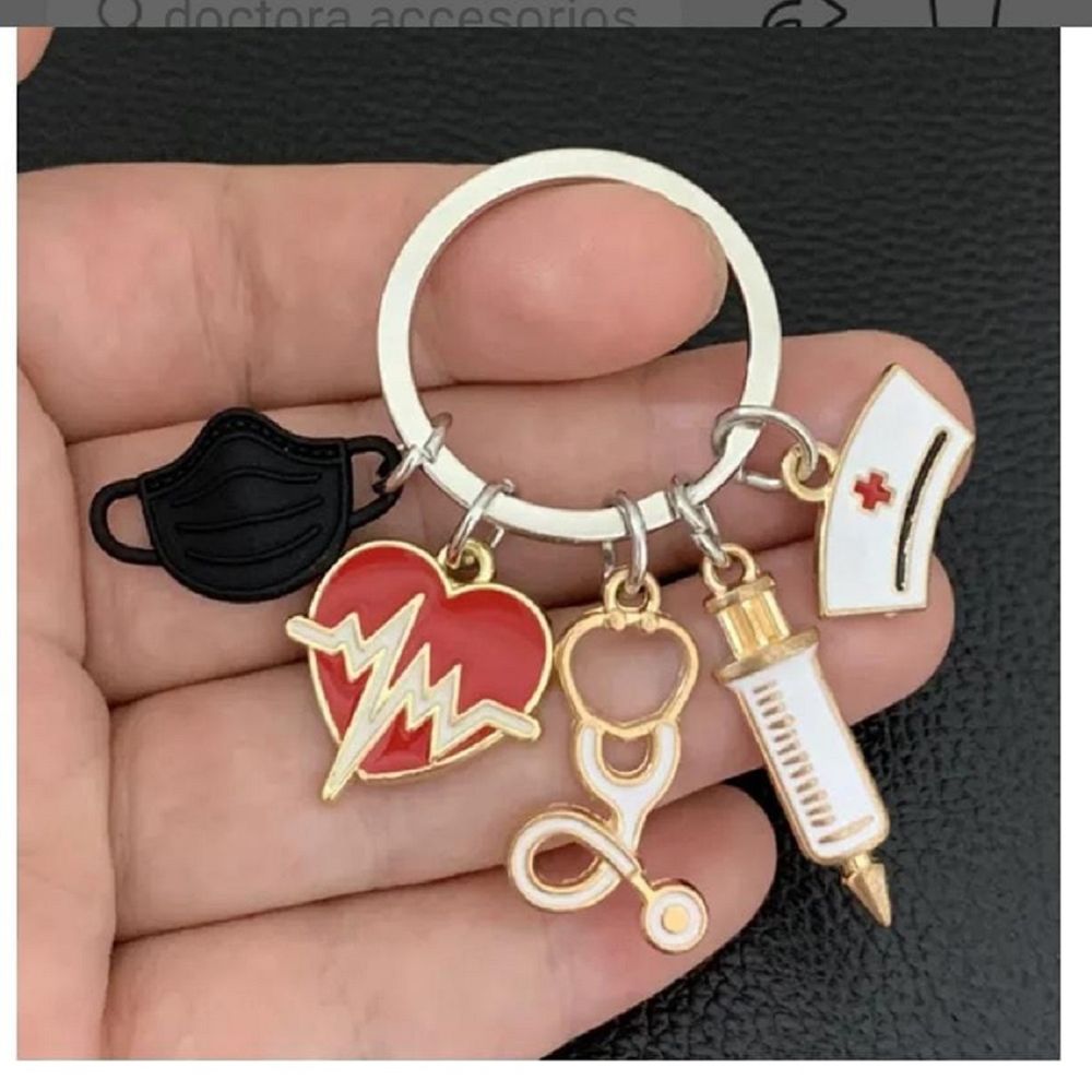 Llaveros Metalicos 5 Dijes Regalo Elegante Para Medicos Doctores Enfermeras Negro
