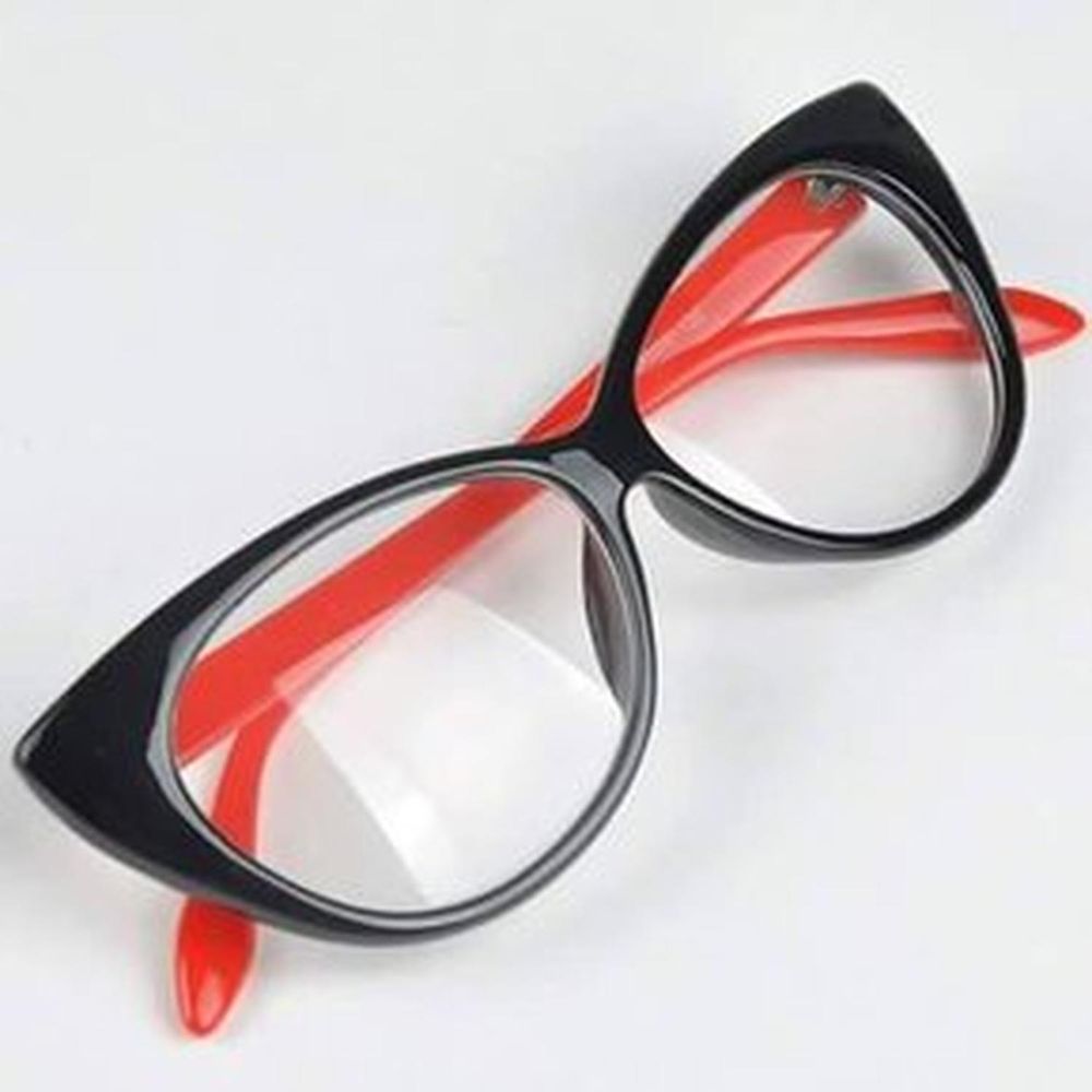 Monturas Lentes Cat Eye Negro Brillante Con Rojo