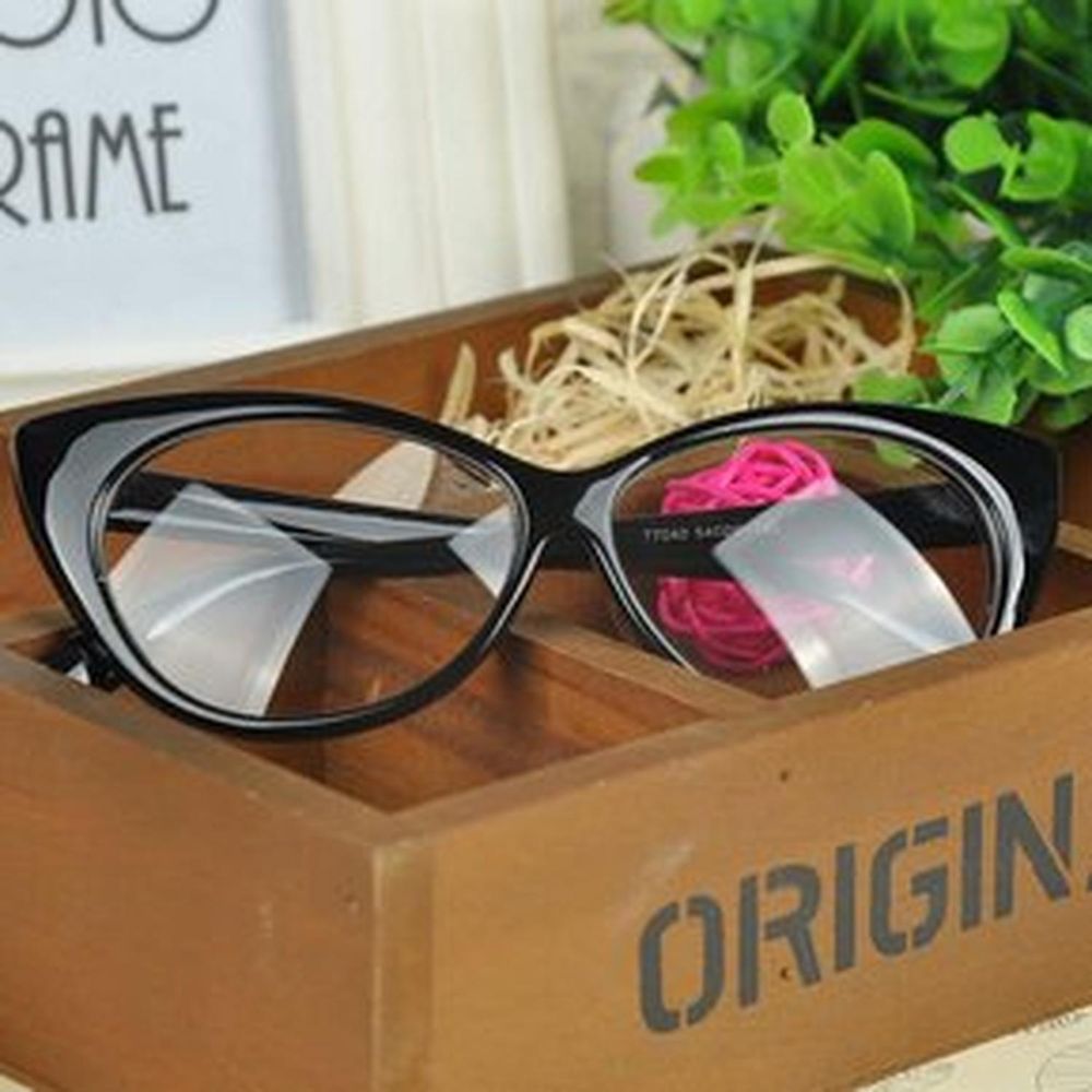 Lentes De Montura Cat Eye Negro Brillante Big