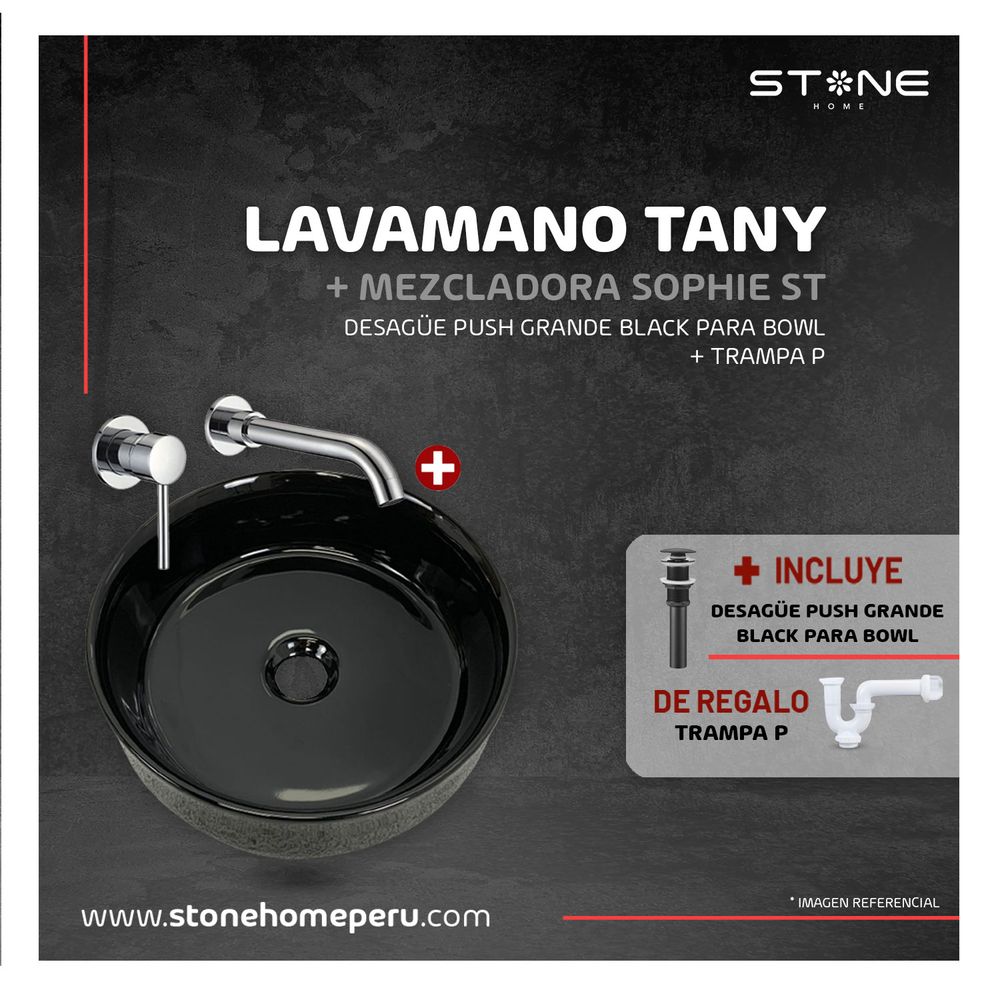 BOWL TANY NEGRO STONE + SOPHIE ST + DESAGUE + Trampa P Stone