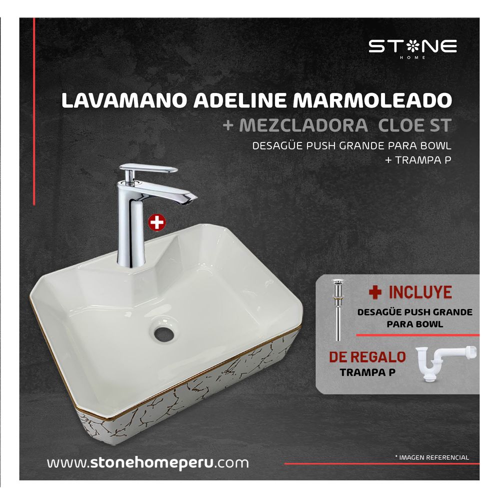 Combo Adeline Marmoleado + Cloe ST Desagüe S/Rebose Y Trampa- P Stone