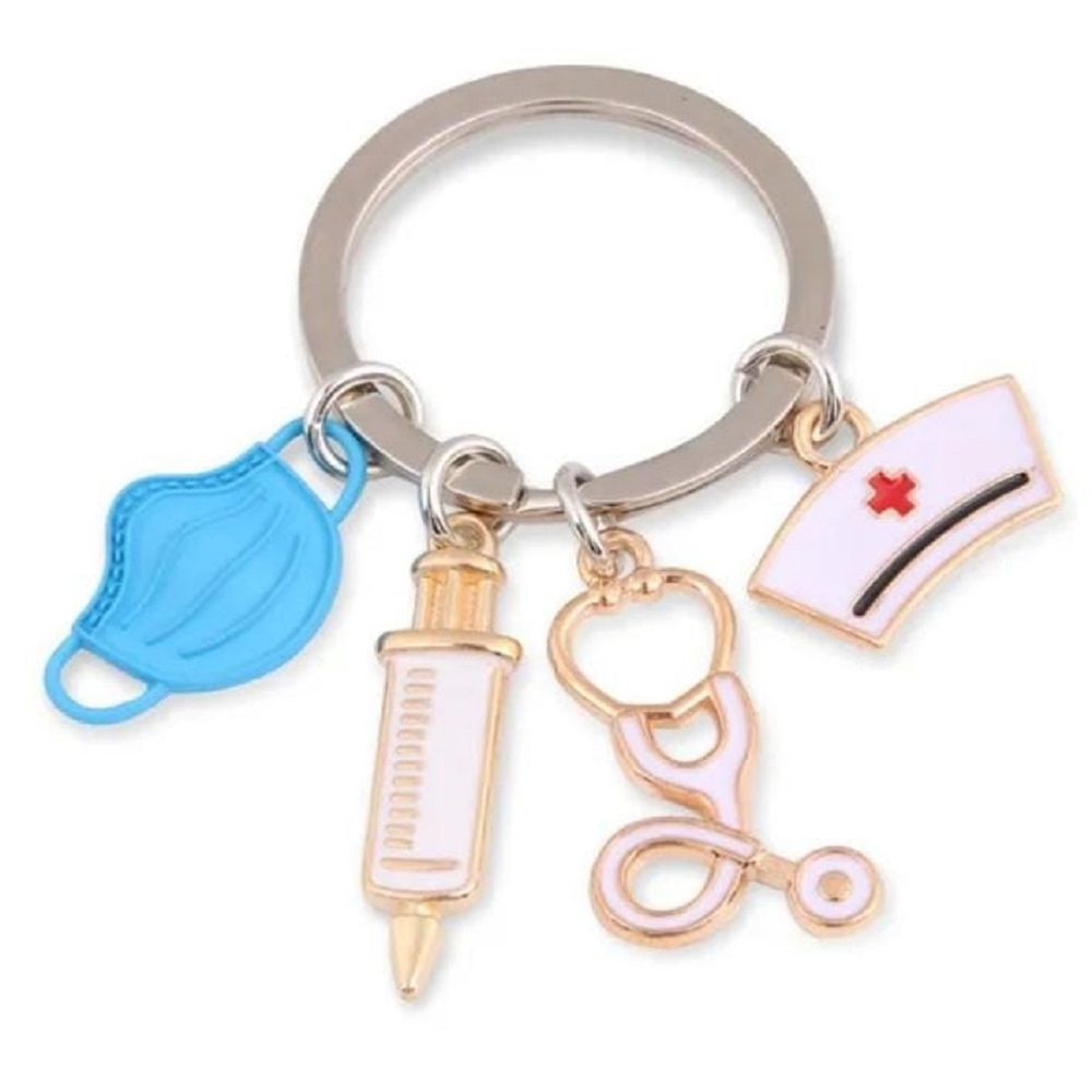 Llaveros Metalicos 4 Dijes Regalo Elegante Para Medicos Doctores Enfermeras Celeste