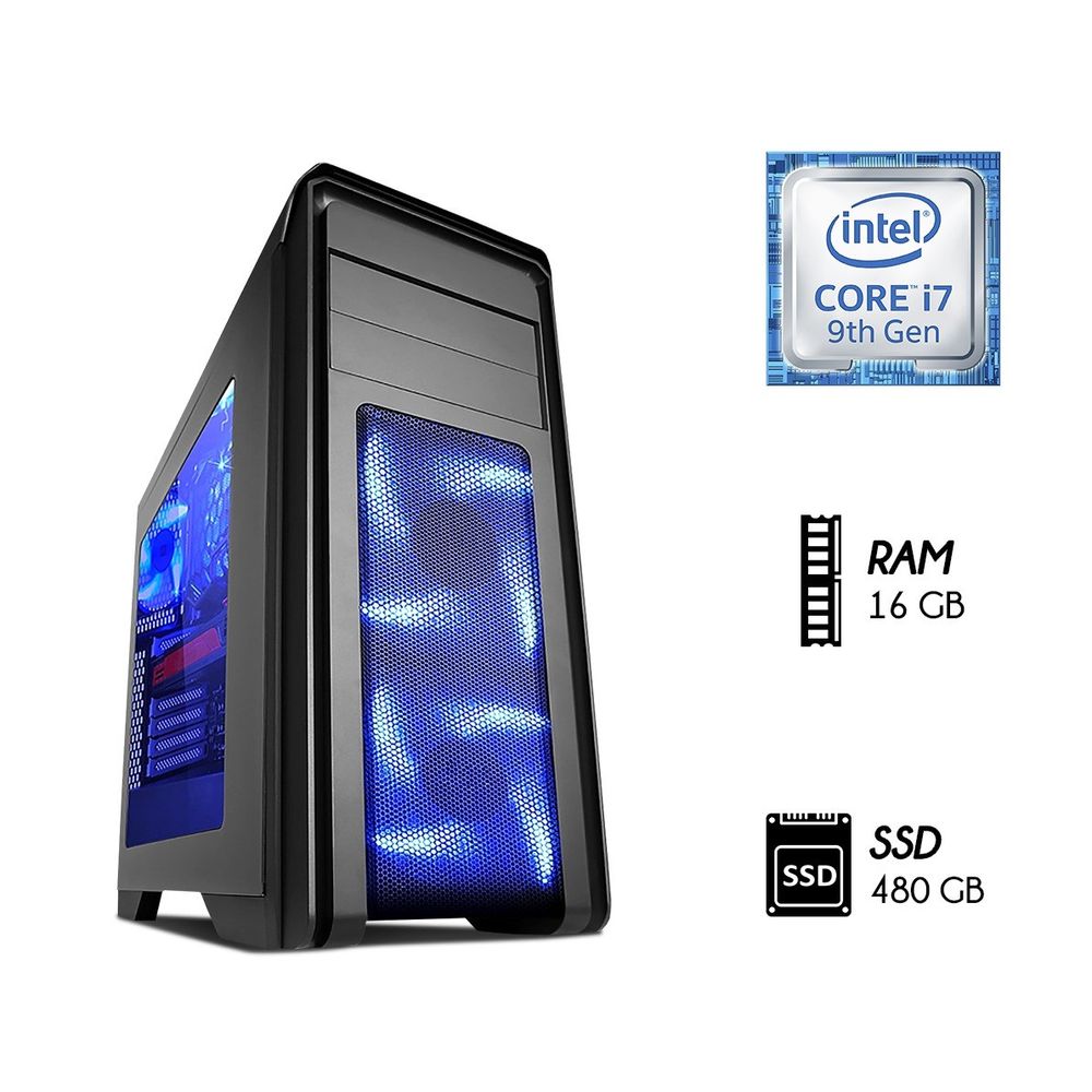 Computadora PC Core i7-9700 9na RAM 16GB Disco SSD 480GB Case Gamer 500W