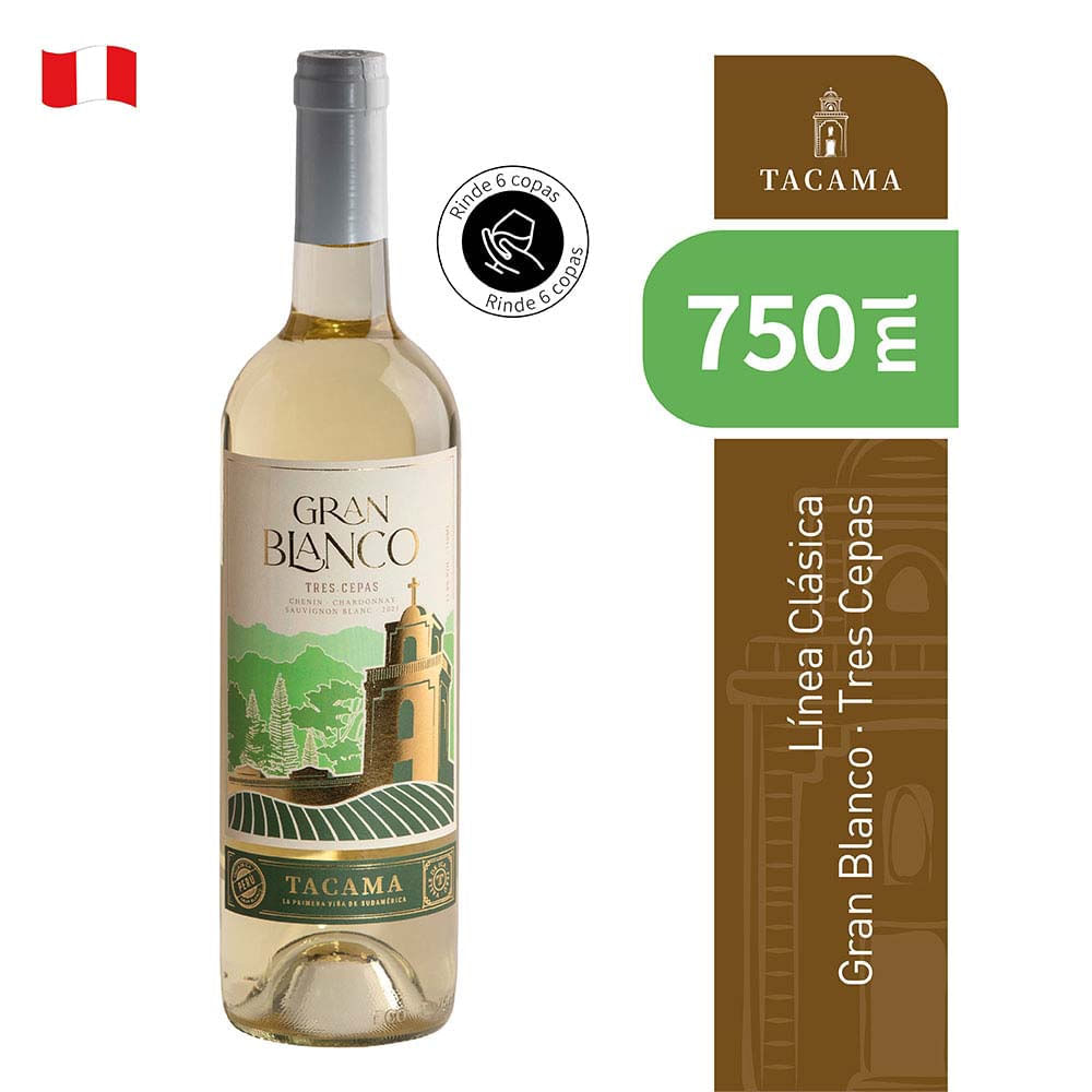 Vino Blanco TACAMA Gran Blanco Chenin Chardonnay Sauvignon Blanc Botella 750ml