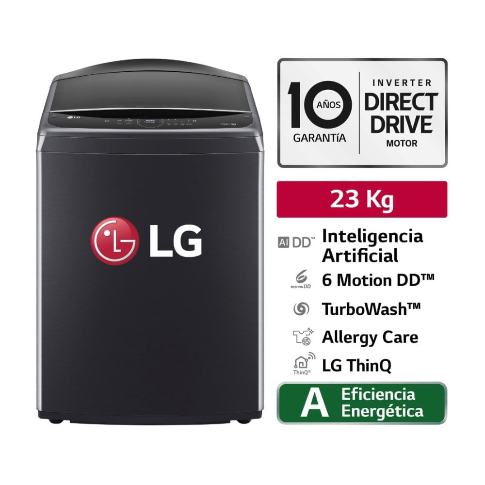 Lavadora LG WT23PBVS6 AI DD Carga Superior 23kg Negro Plateado