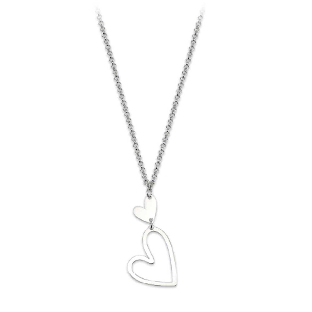 Collar con dije doble de corazon - Plata 925