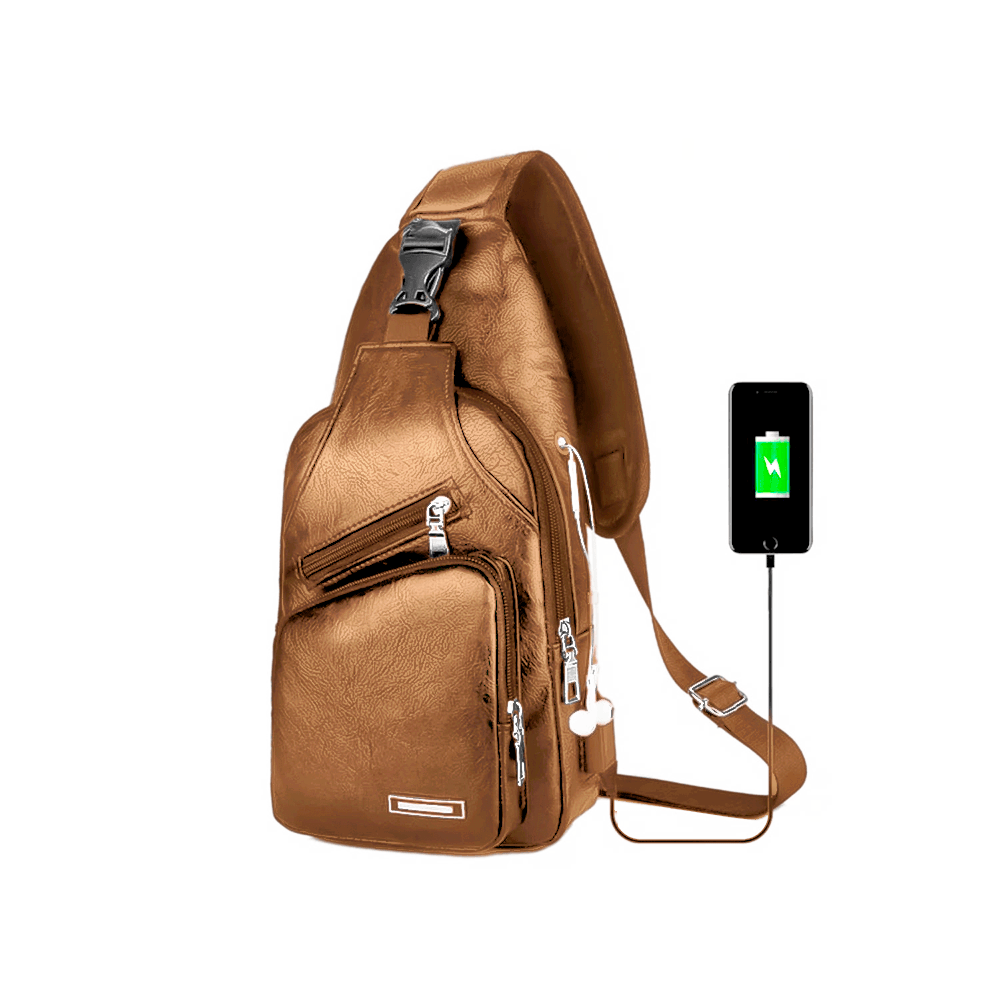 Mochila Pechera Morral Impermeable Con puerto USB Canguro MOD2 color Marron claro