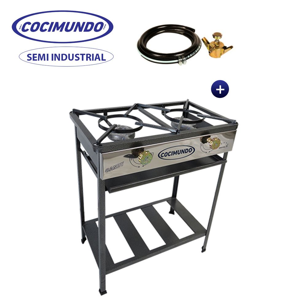 Cocina de Pie 2H Semi Industrial A Gas Acero + Manguera - Cocimundo