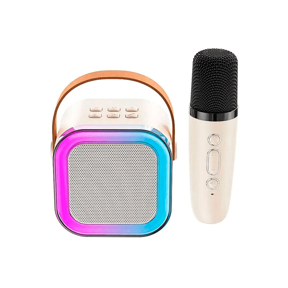 Parlante Bluetooth LED Con Microfono Inalambrico Para Karaoke K12 color Beige